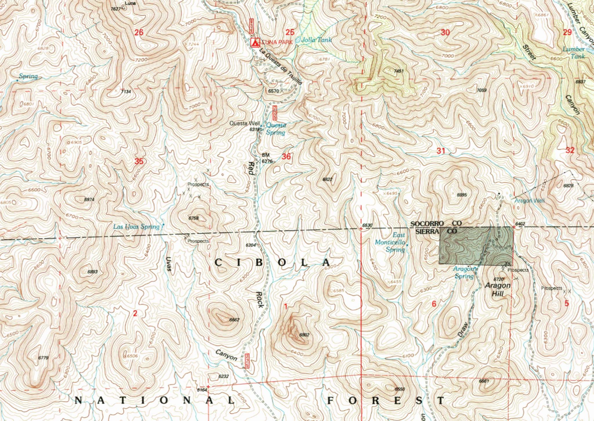 USGS Monticello NM Topo Map with La Questa de Trujillo
