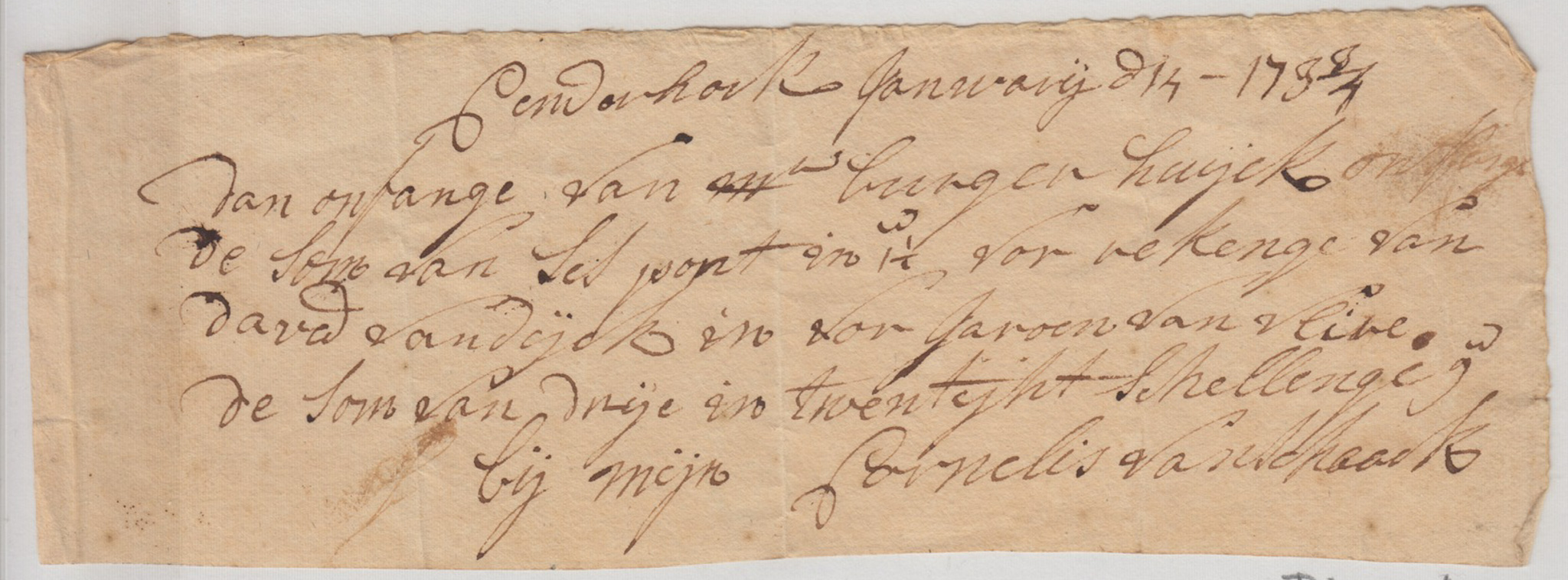 BH003 1733/4-01-14 Receipt, Cornelis Van Michaels to Burger Huyck