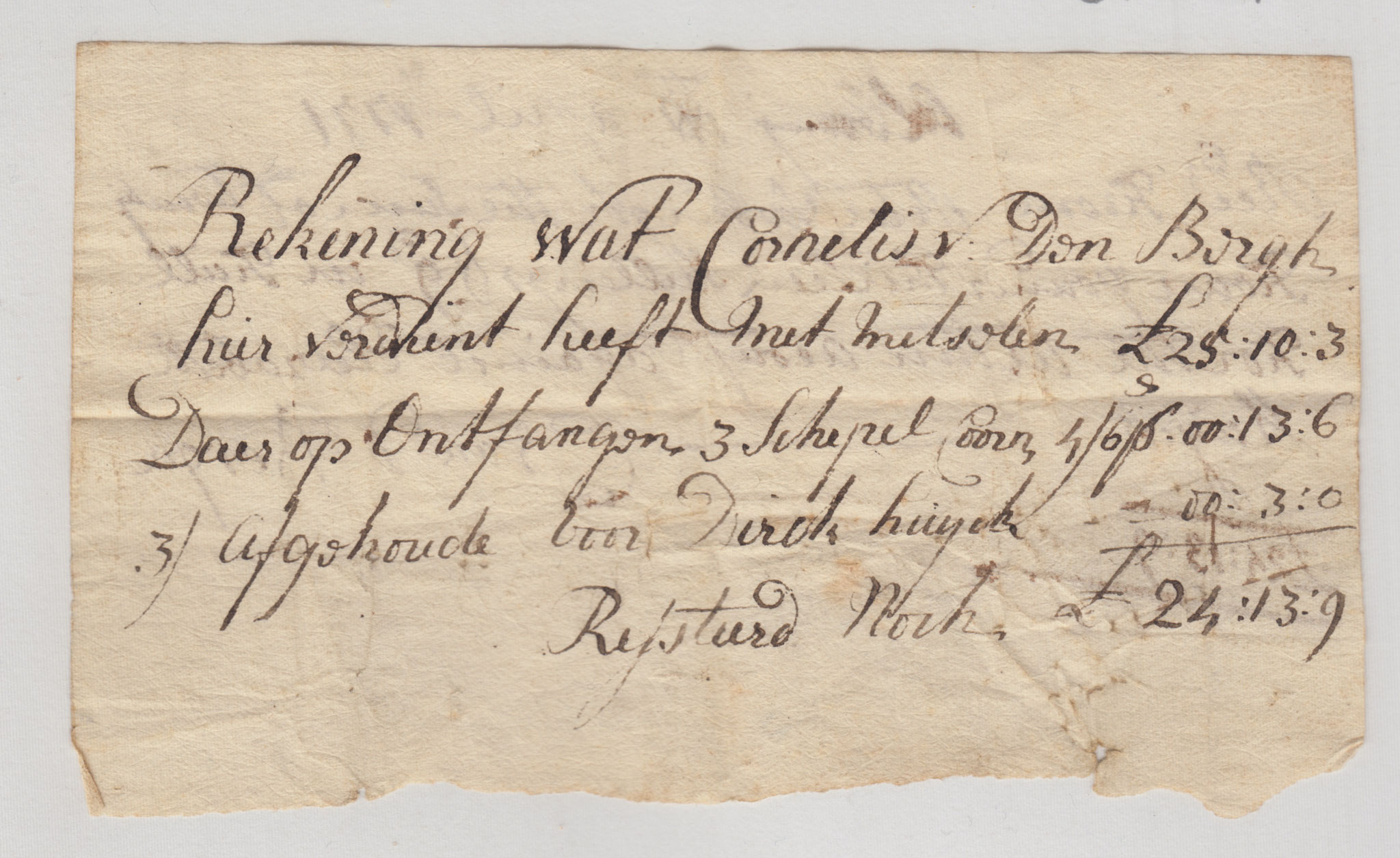 BH021, 1772(?) Memo, Reckoning what Cornelis Van den Burgh Earned on the Masonry