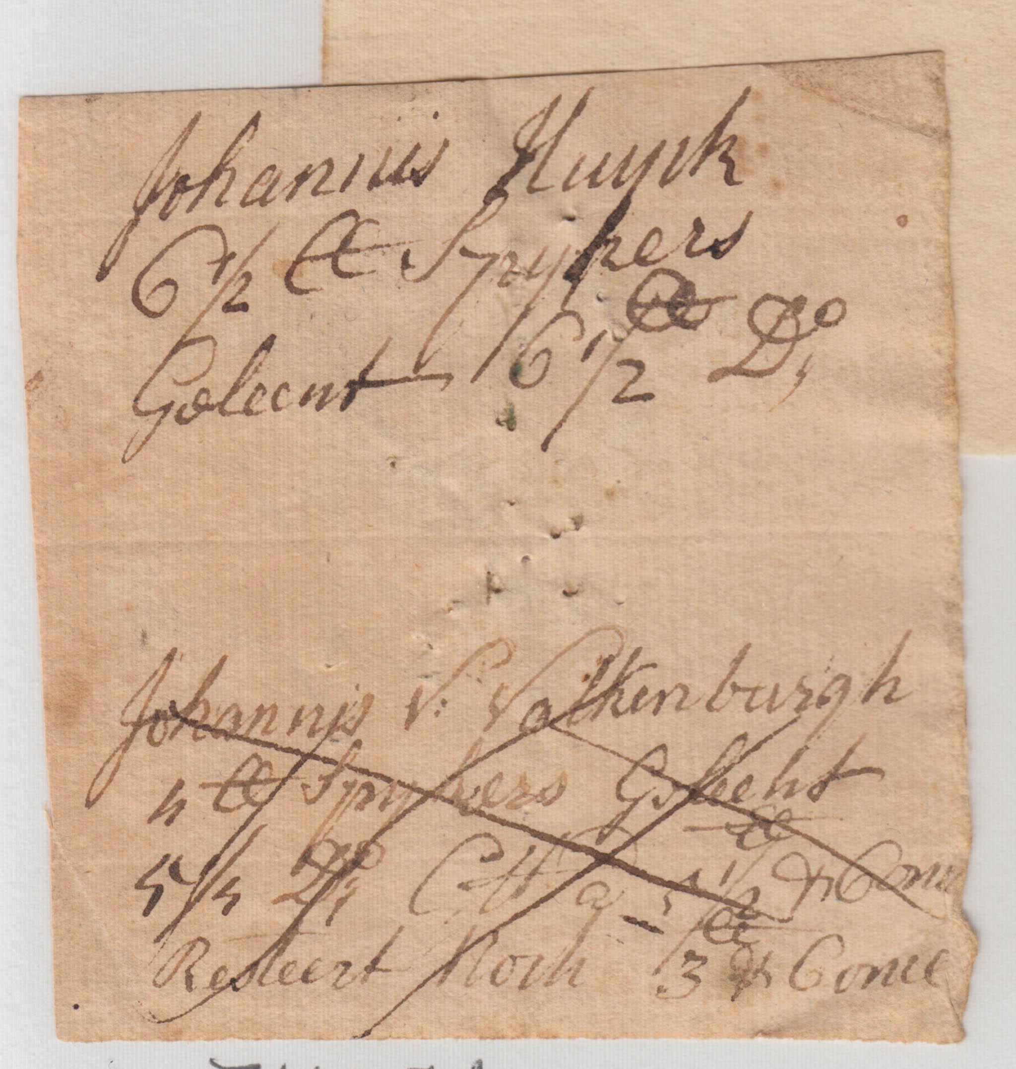 BH054, 1772(?) Memo of Account, Johannis Huyck & Johannis Van Valkenburgh Lending Nails