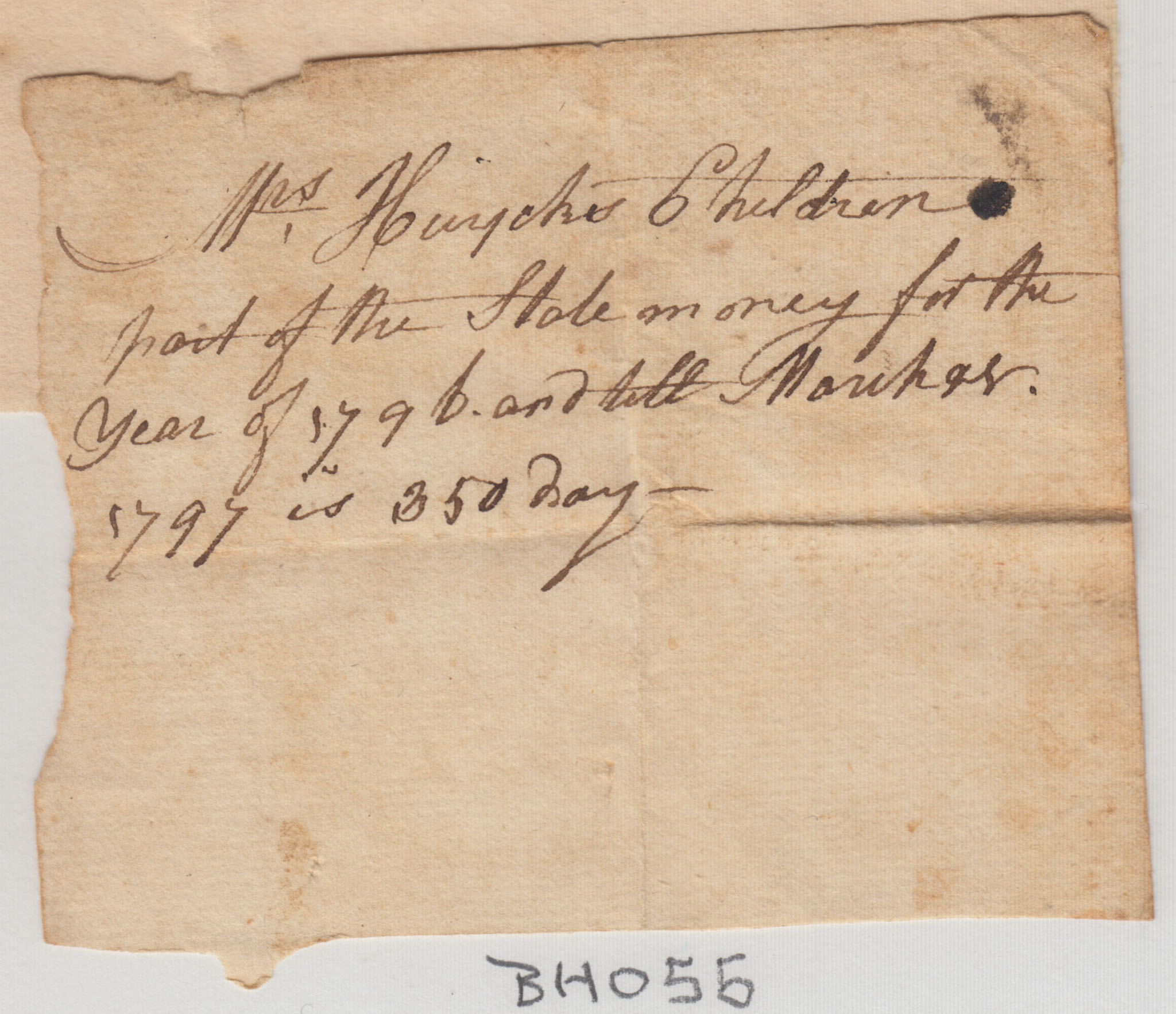 BH055, 1796 Note, About Mrs Huyck's Children and State Money