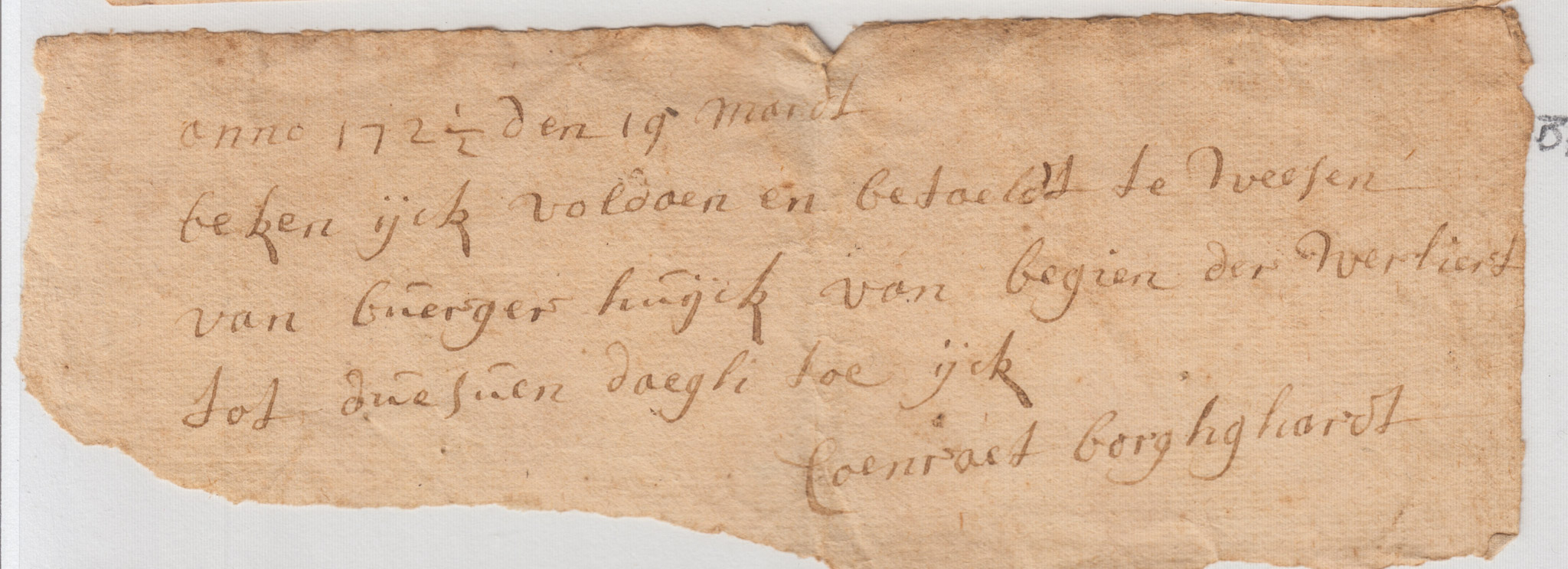 BH093 1721/2-03-19 - Receipt - Coenraet Borghghardt to Burger Huyck
