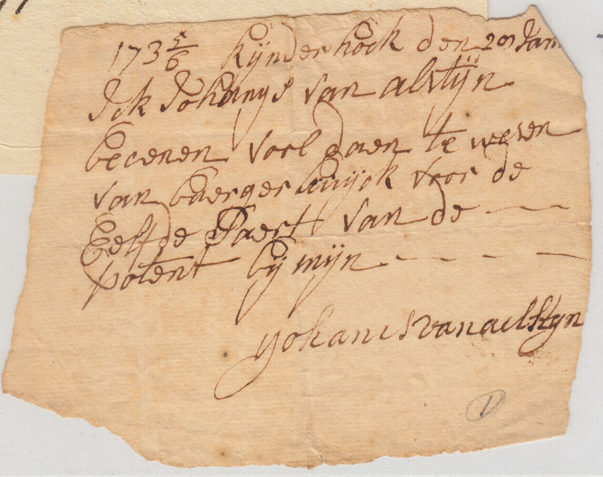 BH098 1735/6-01-20 Receipt, Johannis Van Alstyn to Burger Huyck for Patent Expenses
