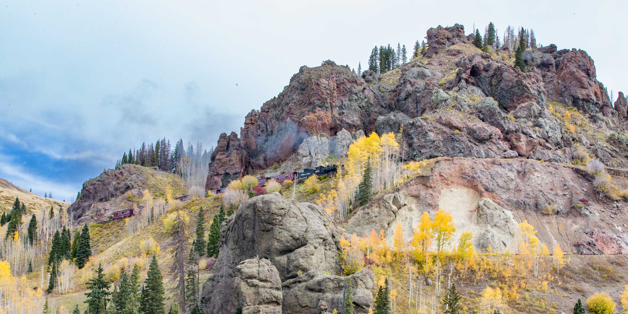 Toltec Excursion train climbing Cumbres Pass Chama NM, October 8, 2014
