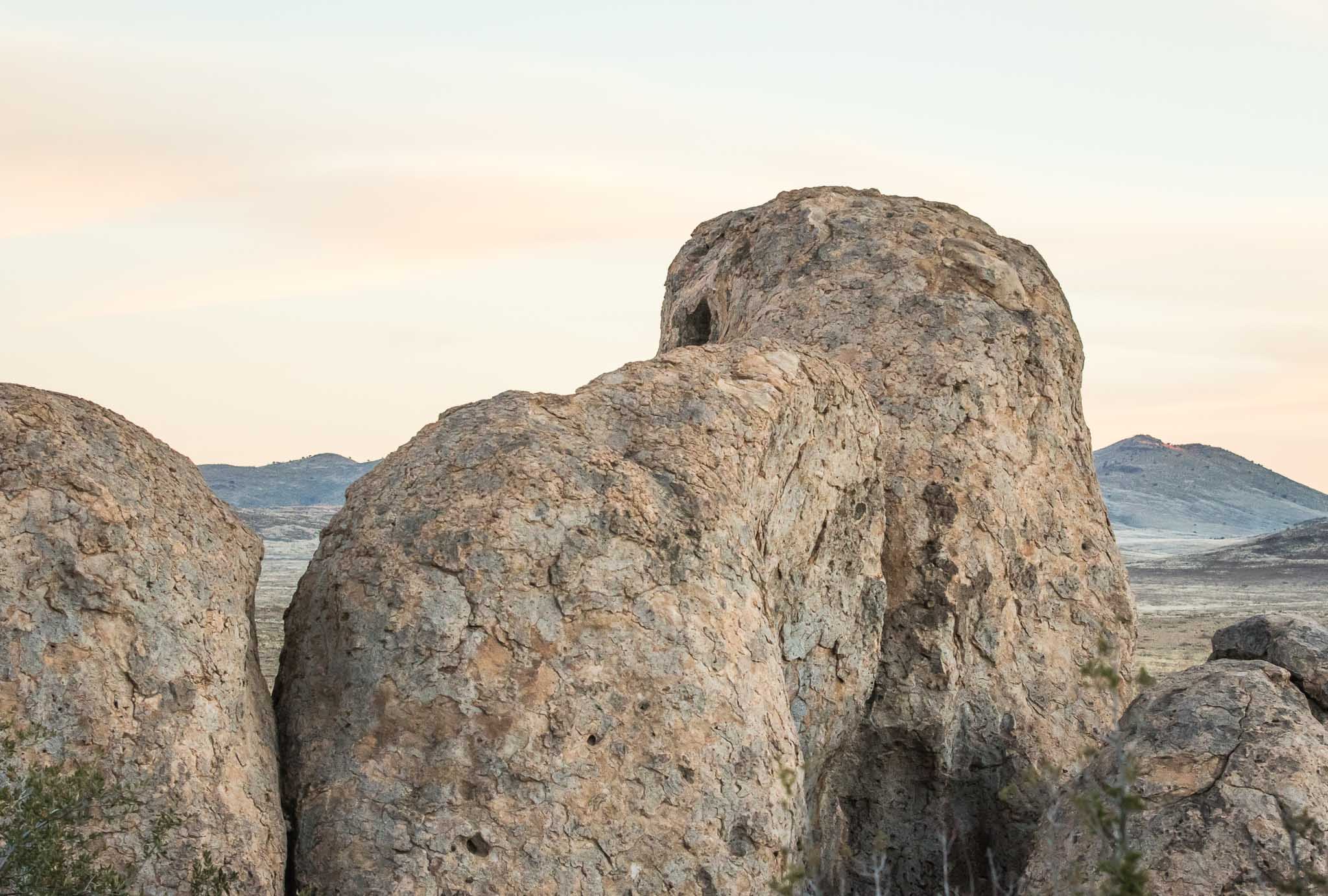 Great Horned Owl's nest in a hole in a rock formation, City of Rocks State Park, Faywood NM, March 1, 2016