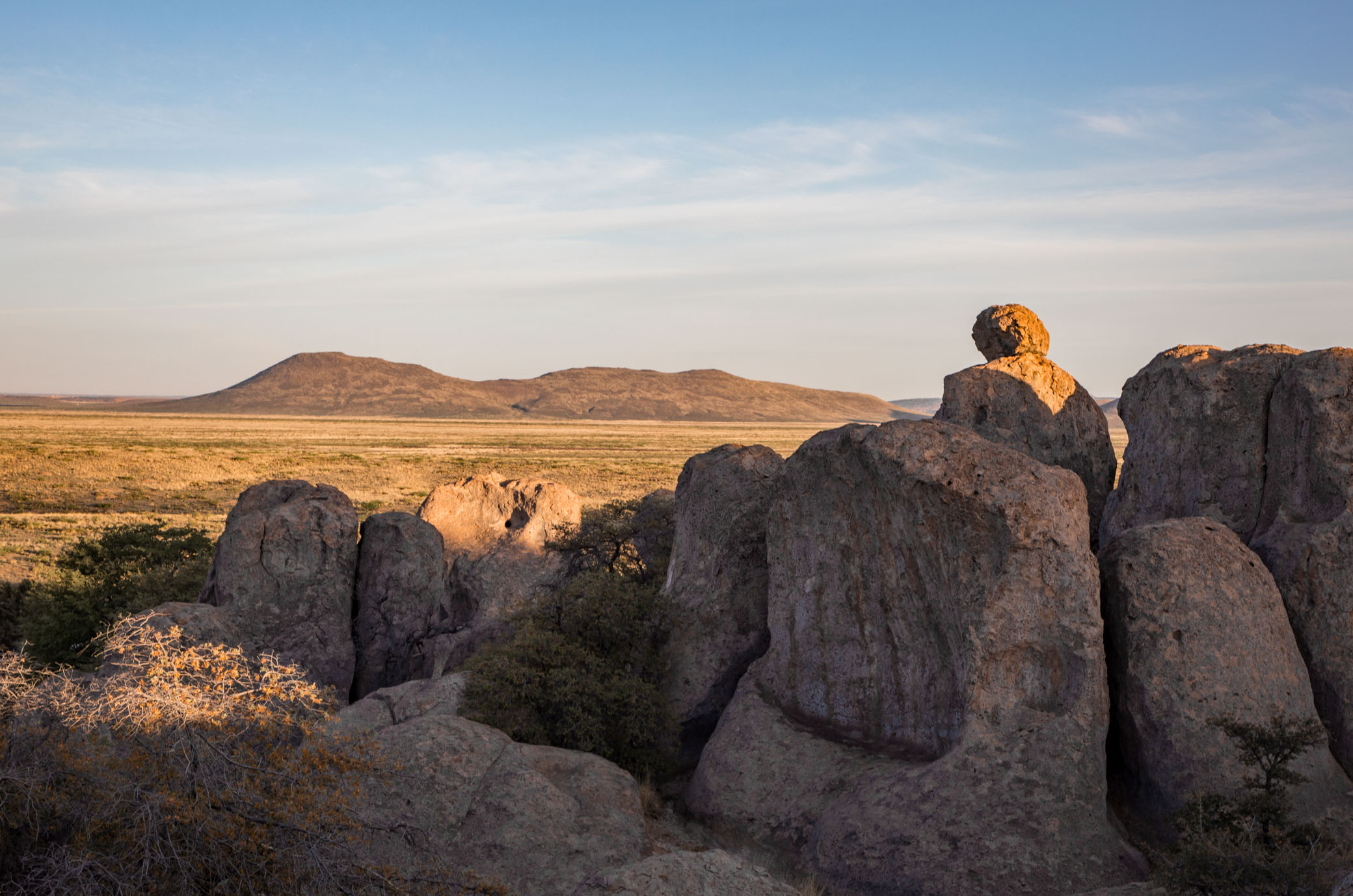 Mimetolith of a reader at sunrise, City of Rocks State Park, Faywood NM, April 11, 2017