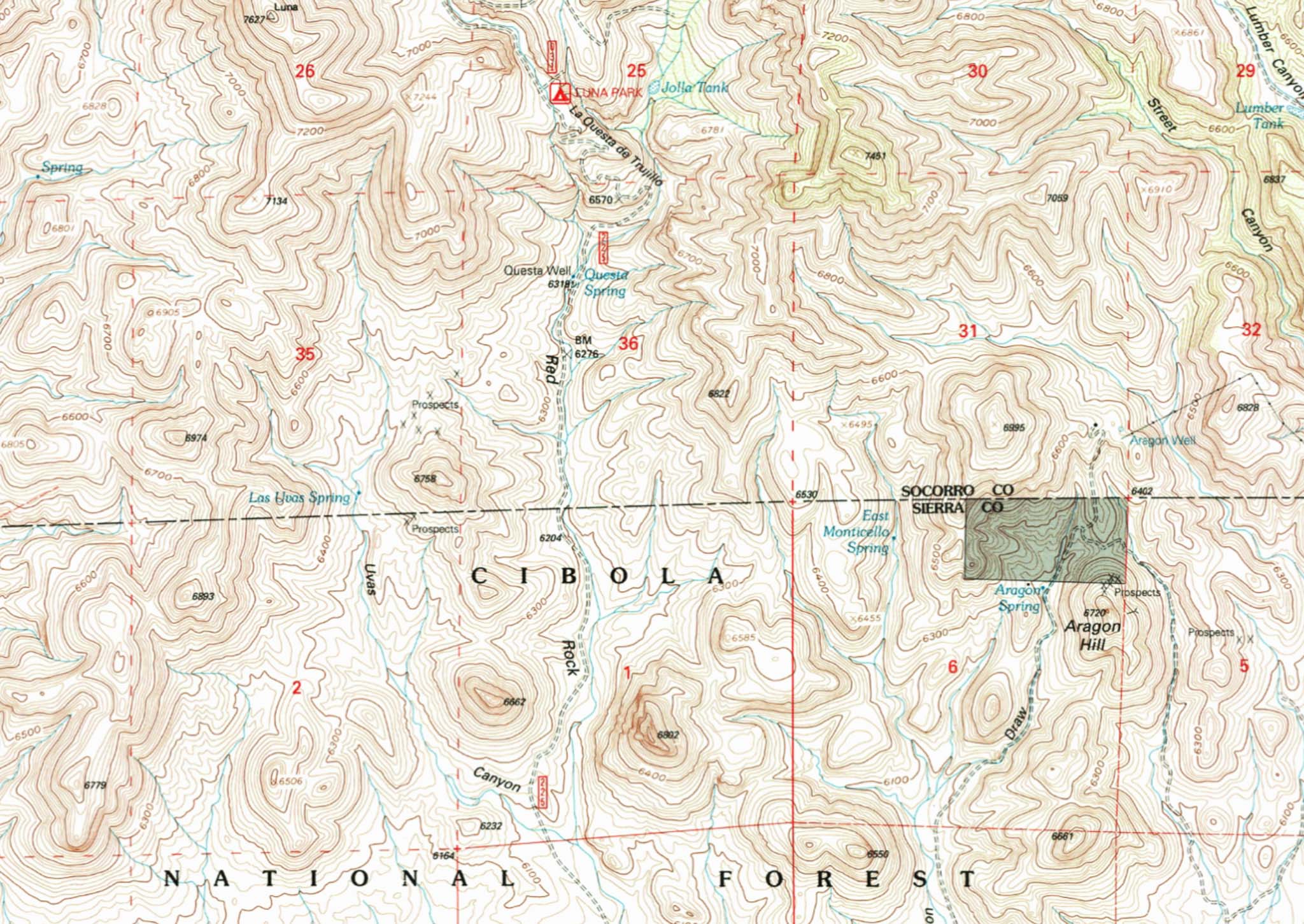 USGS Monticello NM Topo Map with La Questa de Trujillo