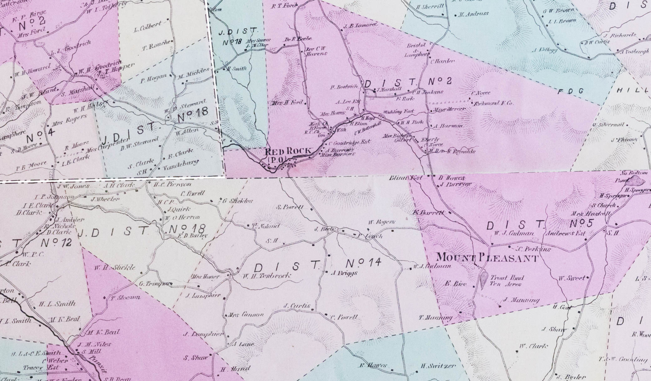 Red Rock area compilation map from Beers 1873 Columbia County NY Atlas.