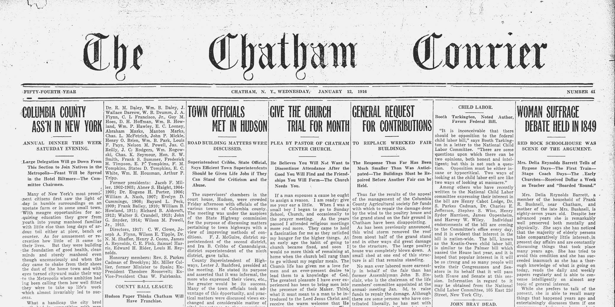 The Chatham Courier, Jan. 12, 1916, pg 1