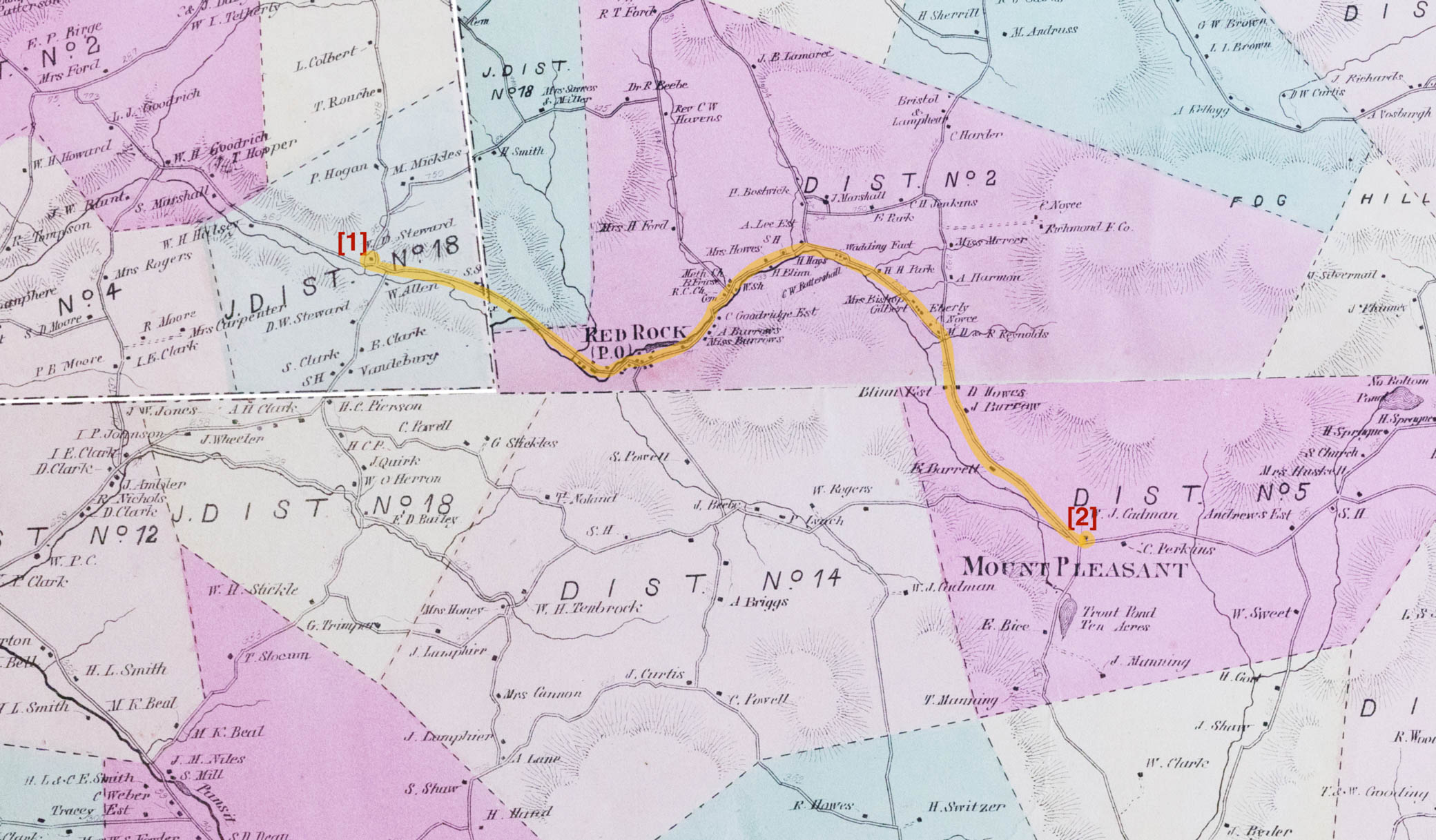 Red Rock area compilation map from Beers 1873 Columbia County NY Atlas.